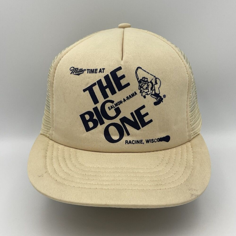Vintage Miller Beer The Big One Salmon-A-Rama Racine Snapback Mesh Trucker Hat